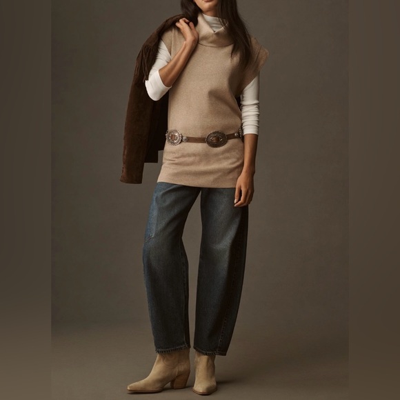 By Anthropologie Sleeveless Turtleneck Tunic Sweater In: Heather Mink - Picture 3 of 5